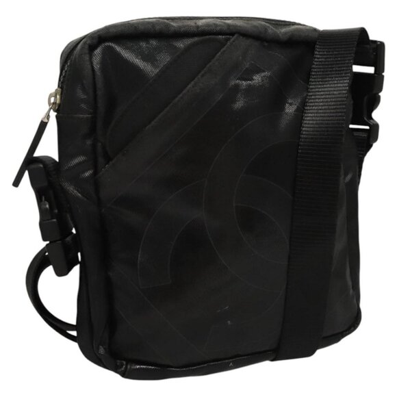 CHANEL Sports Shoulder Bag Coated Canvas Black CC Auth - Picture 2 of 16